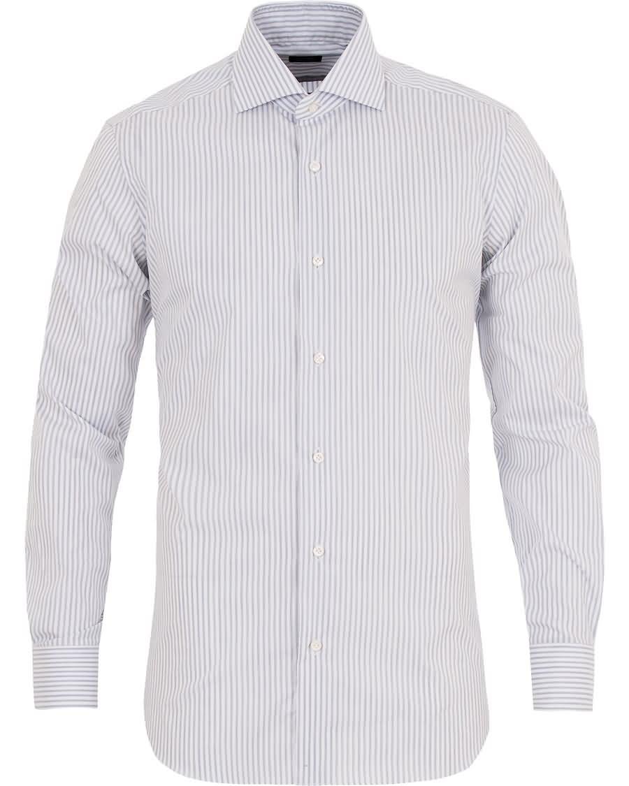 barba napoli slim fit striped shirt greywhite Virkelig Engros r4pb3